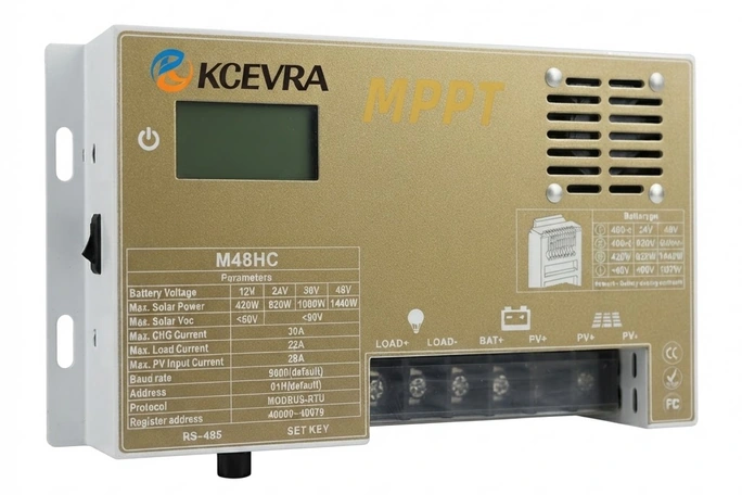 MPPT solar charge controller with OLED display and photovoltaic, battery and load interfaces